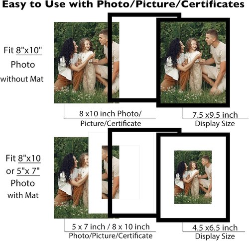 JCJMY 9-Pack 8x10 Picture Frames - Versatile Display for 5x7 with Mat or 8x10 Without Mat | Black Collage Wall Decor