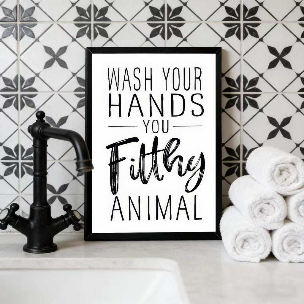 XRNDUYZP Black and White Bathroom Canvas Wall Art - Funny Quotes Poster Print for Kids' Washroom | 8x10 in