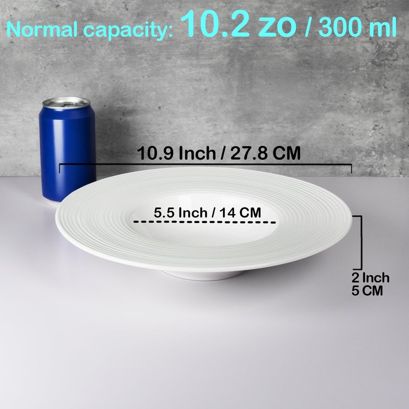 dingdaer Soup Plates Soup bowls Set of 4, Ceramics Rimmed Small Mouth Pasta Plates, for high end restaurants and best choice for gourmets, Modern and stylish tableware (Embossed coil, 10.9 Inch)