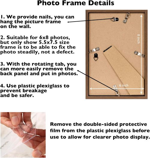 JCJMY 6x8 Picture Frame - Brown Wall Hanging & Tabletop Display | Shatter-Resistant Plexiglass