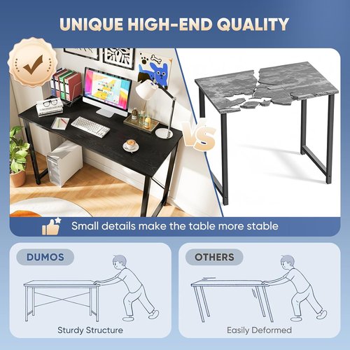 DUMOS Computer Desk - Modern 44-Inch Home Office Work Table with X-Shaped Reinforcement | Black