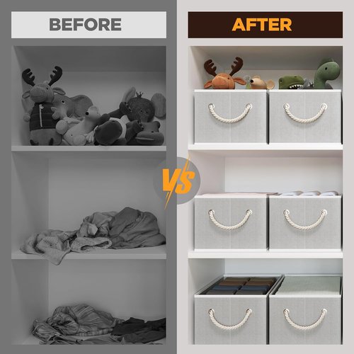Closet Storage Bins by [Brand Name] - Collapsible Linen Organizers for Shelves | Gray, 4 Pack