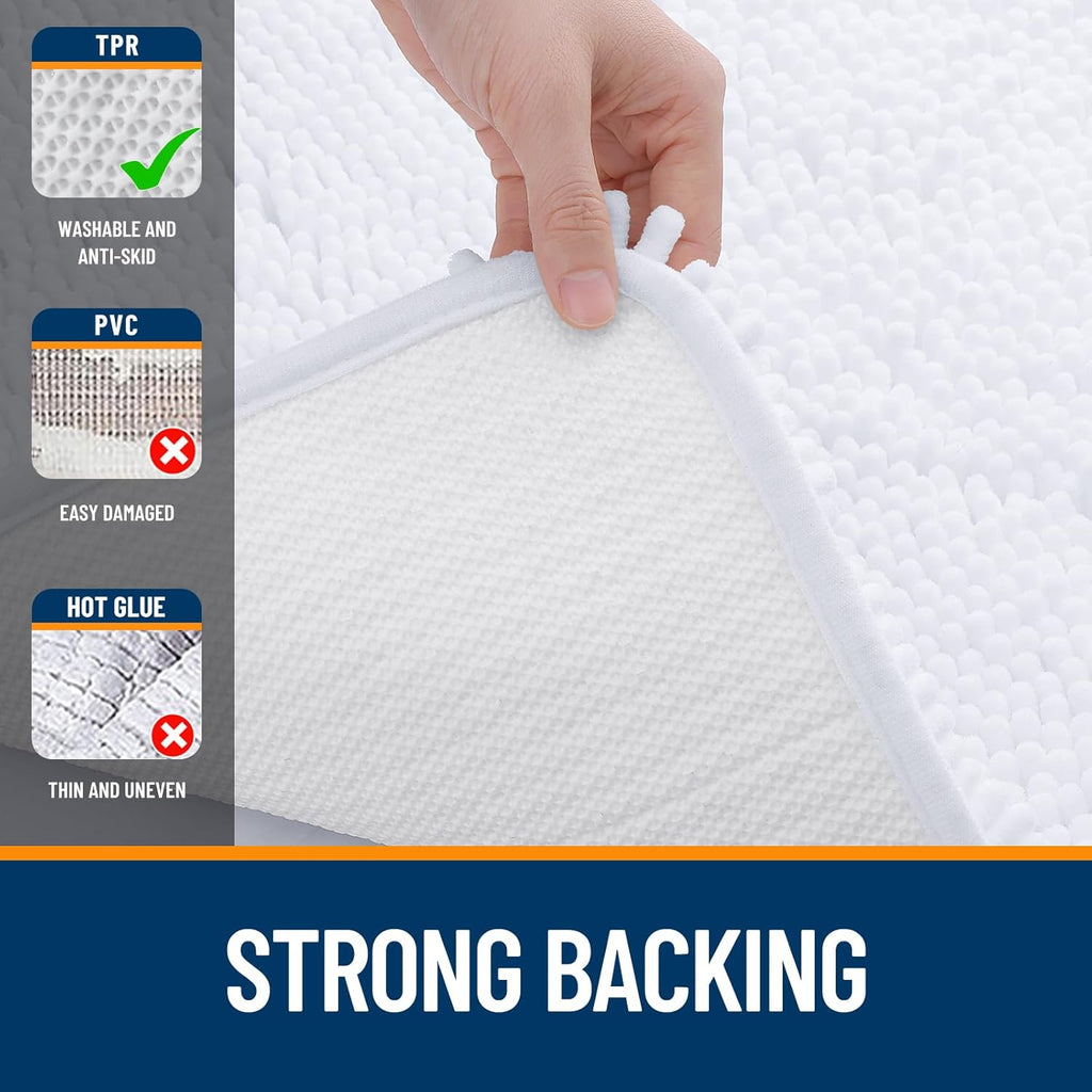 OLANLY Bath Rugs - Extra Soft Chenille, Quick-Dry & Machine Washable | 30x18 Inches, White