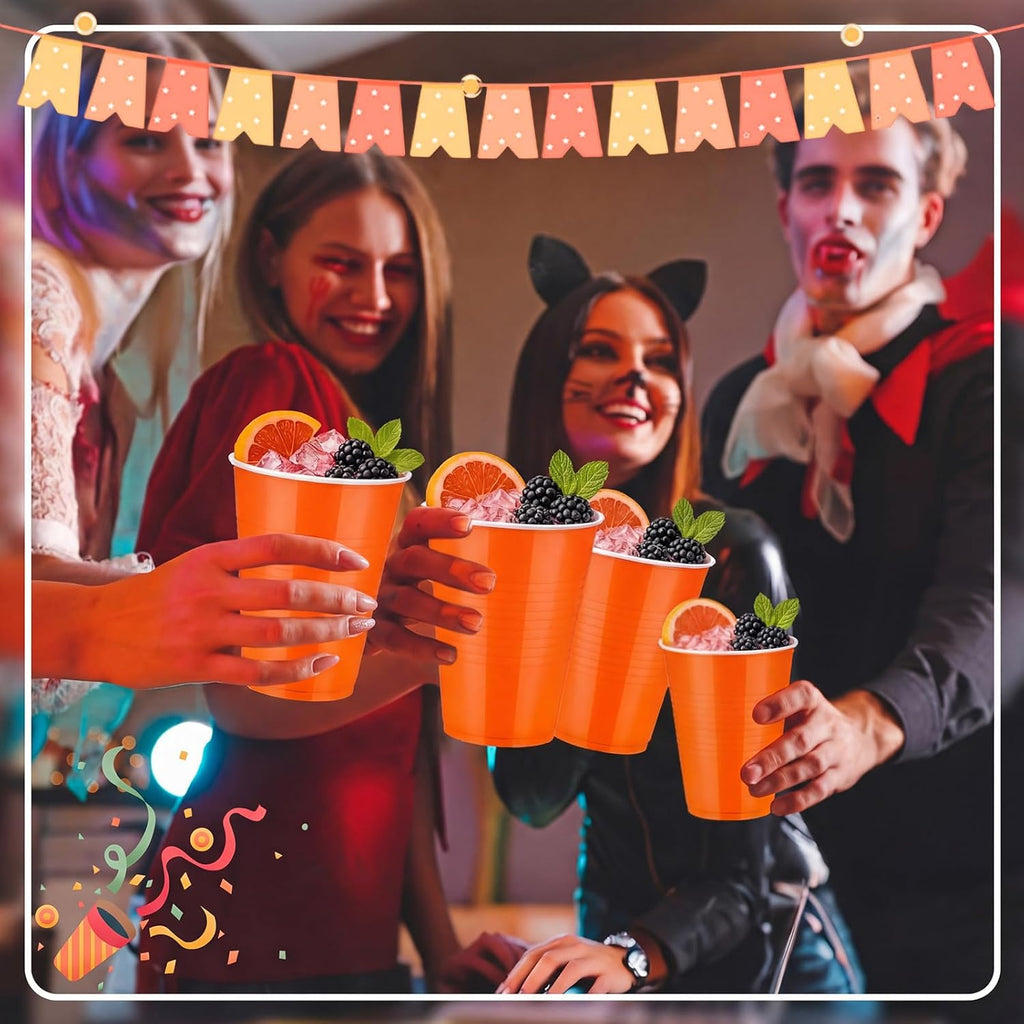 Skiennix 12oz Orange Plastic Cups - 150 Bulk Disposable Party Cups for Celebrations & Events