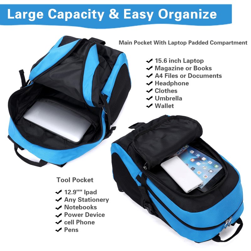 BEFUNIRISE Kids School Backpack For Boy And Girl,Large Capacity High Middle Elementary Primary Students Teens Sports Bookbag (Light Blue)