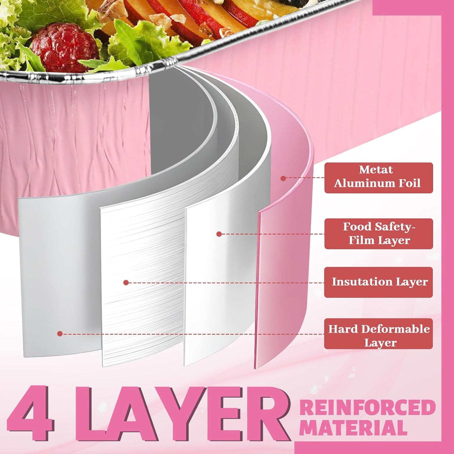 Pink Aluminum Baking Pans by [Brand Name] - 35 Pack 8x8 Inch Disposable Trays with Lids & Spoons for Parties