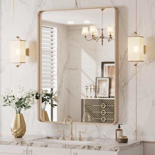 LOAAO Gold Bathroom Mirror - 20”X30” Rounded Rectangle Design | Wall-Mounted, Anti-Rust Finish