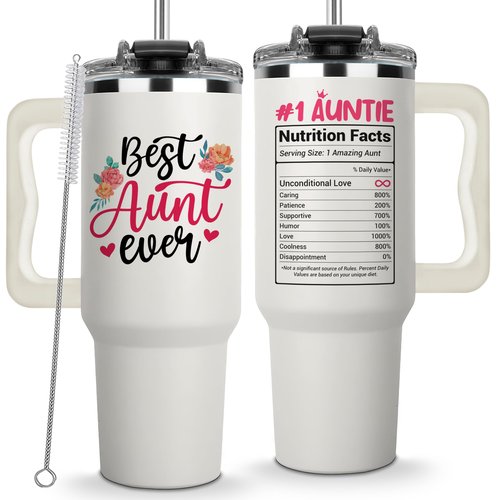 Vivulla68 Best Aunt Ever Tumbler 40Oz With Handle, Aunty Gifts from Niece Nephew, Best Auntie Ever Present, Aunty Cup, Funny Drinking Cups Ideas For Her, Gift for Auntie