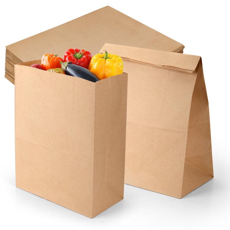 MATUFF 16 Lb Heavy Duty Kraft Paper Bags 60 Pcs Bulk, 9.8x5.5x13 Inch - Natural Brown Grocery Bags for Large Snacks, Takeout, Bakery, Restaurant | Sandwich & Lunch bags for Household, Shopping