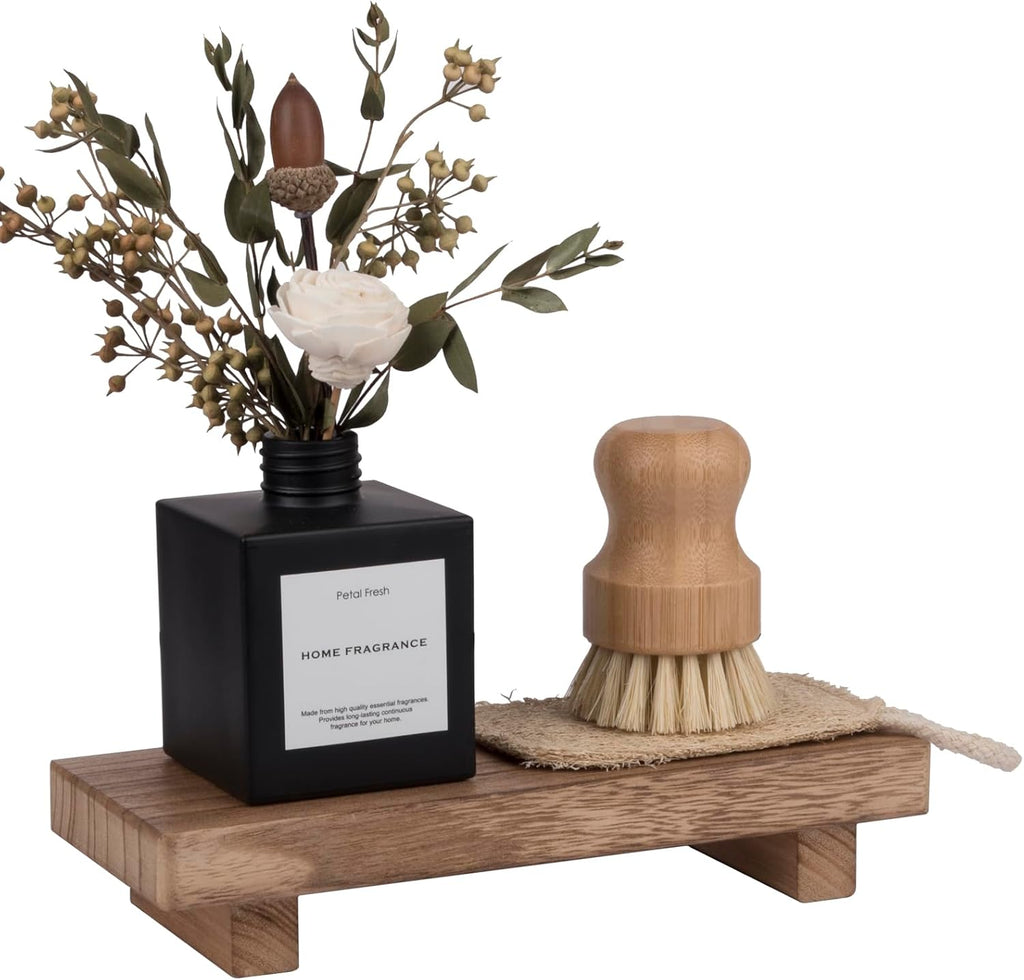 Zoocatia Small Wooden Tray Stand - Farmhouse Bathroom Decor & Kitchen Soap Dish Holder - Brown
