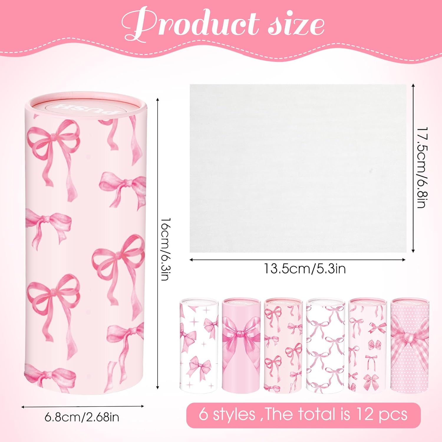 Outus 12 Pcs Bow Car Tissue Holders - Stylish Pink Ribbon Design | 3-Ply Facial Tissues for Travel & Events