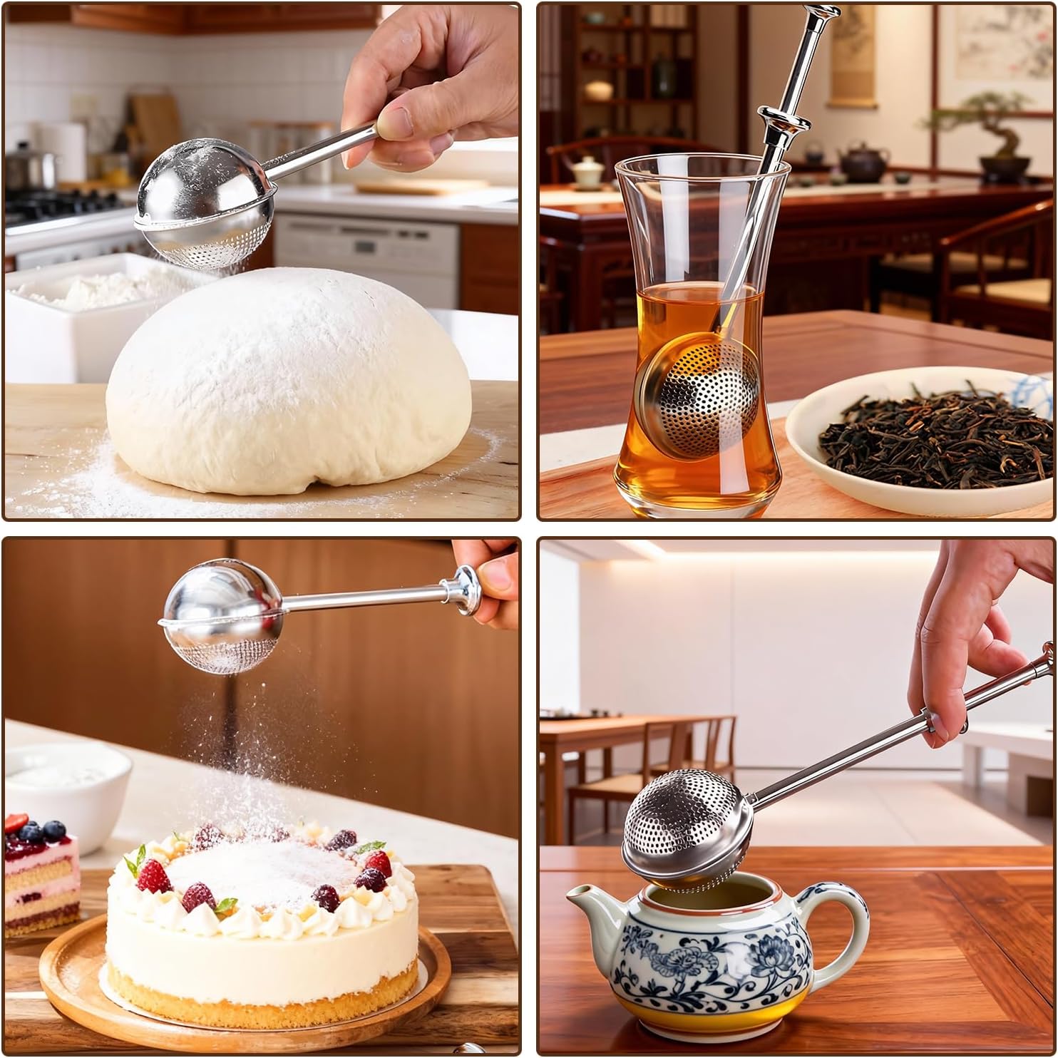 Skiennix Flour Duster - Stainless Steel Powder Sugar Shaker & Sifter | 2-Pack Baking Essential