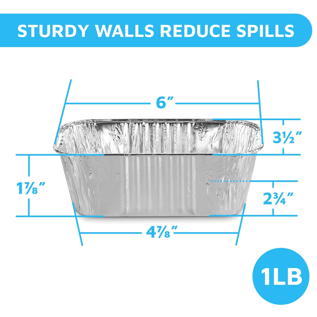 MontoPack Aluminum Disposable Loaf Pans | Deep Standard Size 6" x 3.5" Extra Thick Foil Bread Containers for Baking, Food Storage & Takeout | Eco-Friendly & Recyclable | Bulk 50-Pack 2 Pound Trays