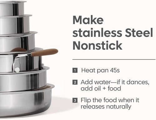 CAROTE 13 PCS Tri-Ply Stainless Steel Cookware Set - Induction-Ready, Oven Safe, Detachable Handle