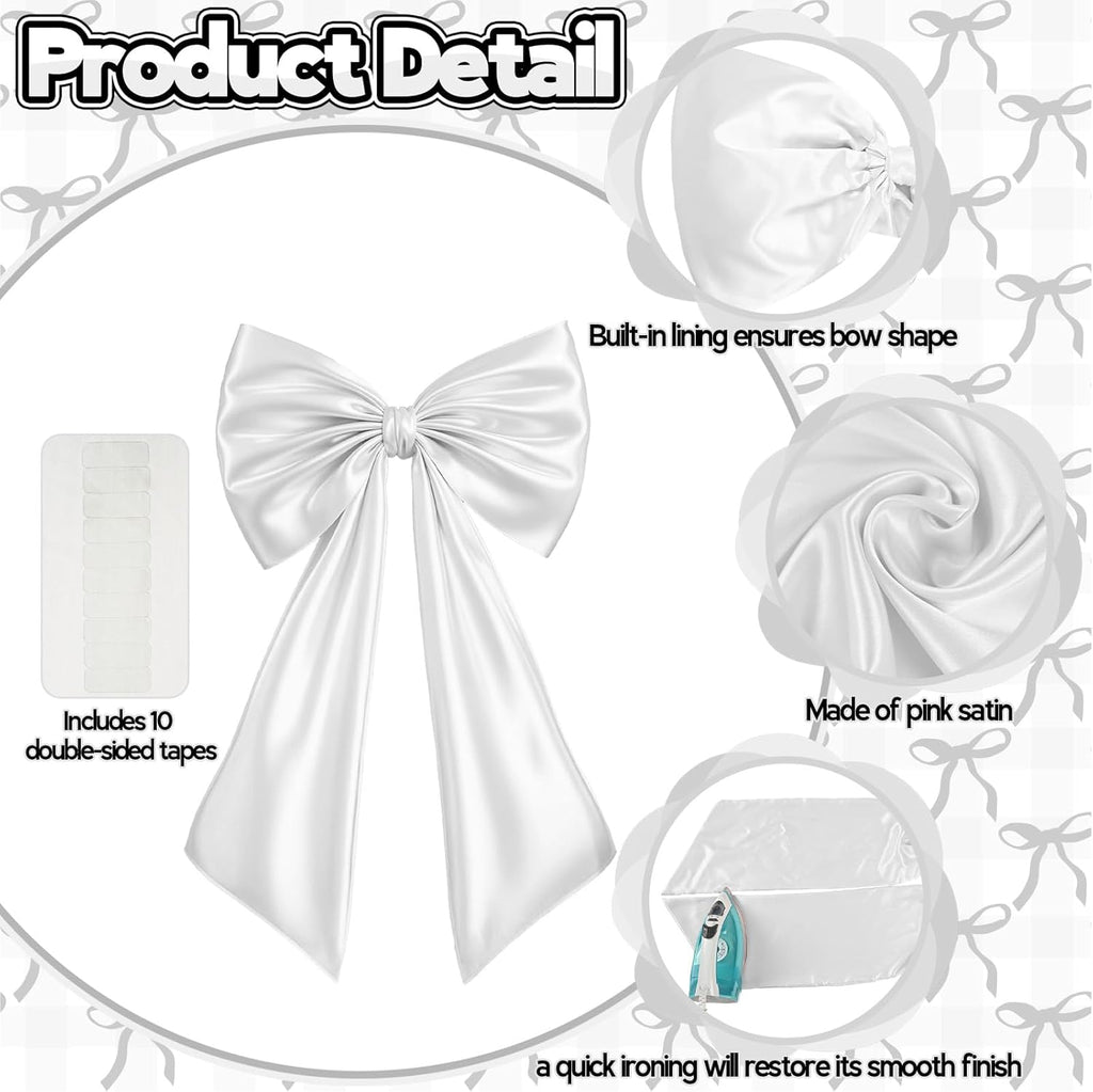 Skiennix Huge White Coquette Bow - Large Satin Ribbon Tie for Wedding & Birthday Decorations