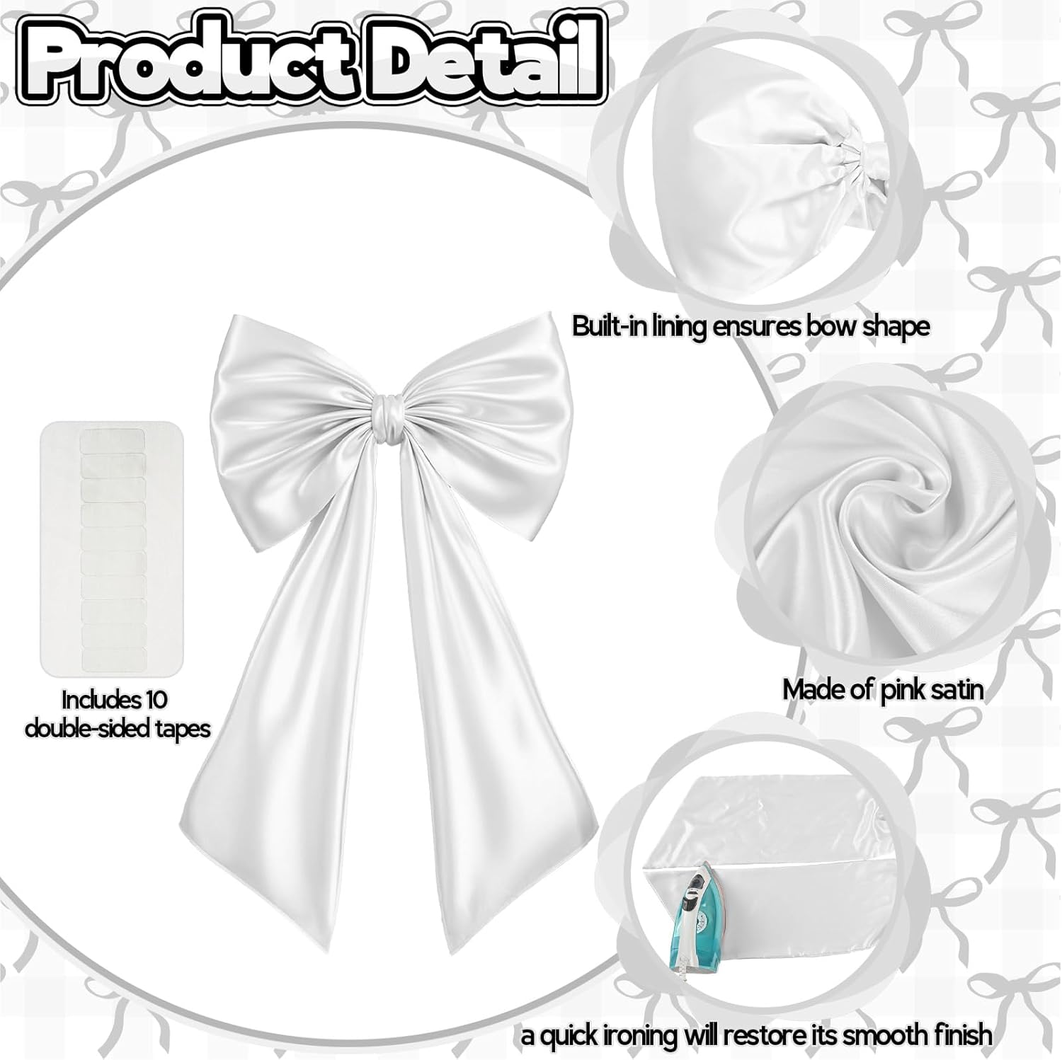 Skiennix Huge White Coquette Bow - Large Satin Ribbon Tie for Wedding & Birthday Decorations