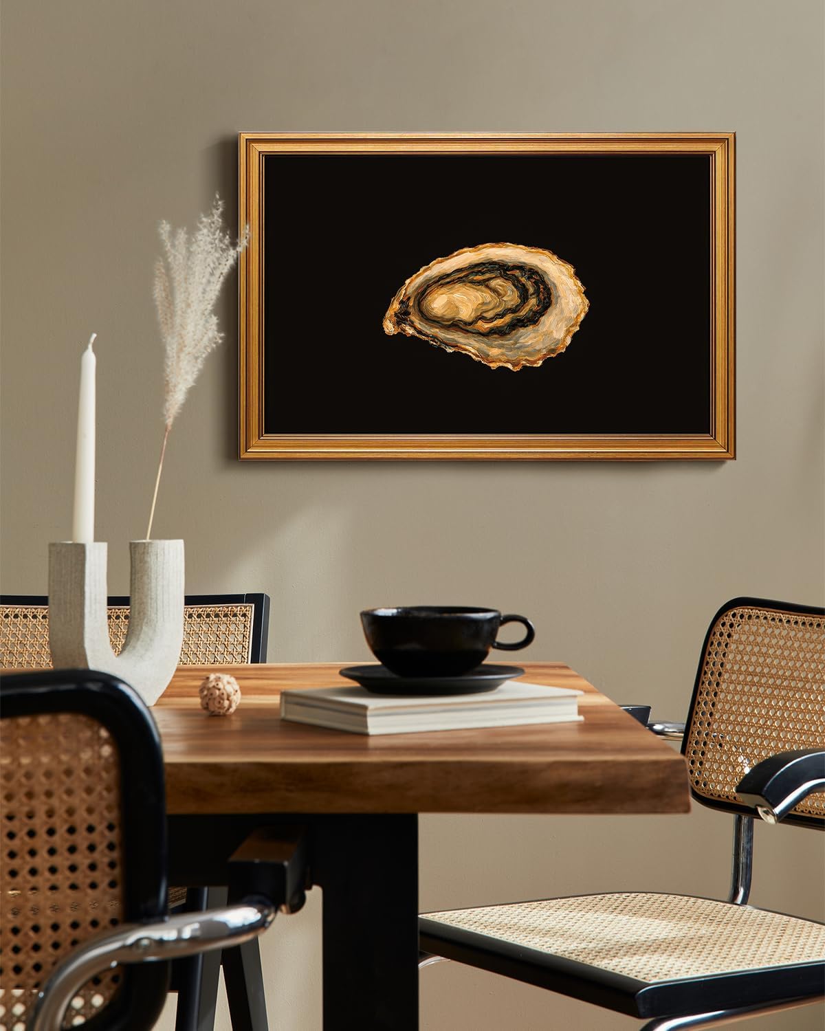 VIYYIEA Vintage Gold Framed Wall Art - Oyster Canvas Print for Living Room | Perfect Gift (24L x 16W)