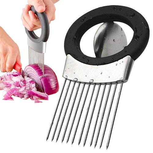 JAYVAR Onion Holder for Slicing, Onion Cutter Vegetable Chopper, Stainless Steel Tomato Potato Slicer, Meat Tenderizer Tool, Convenient Grip Food Slicer Assistant, Food Slice Guide for Vegetable Fruit