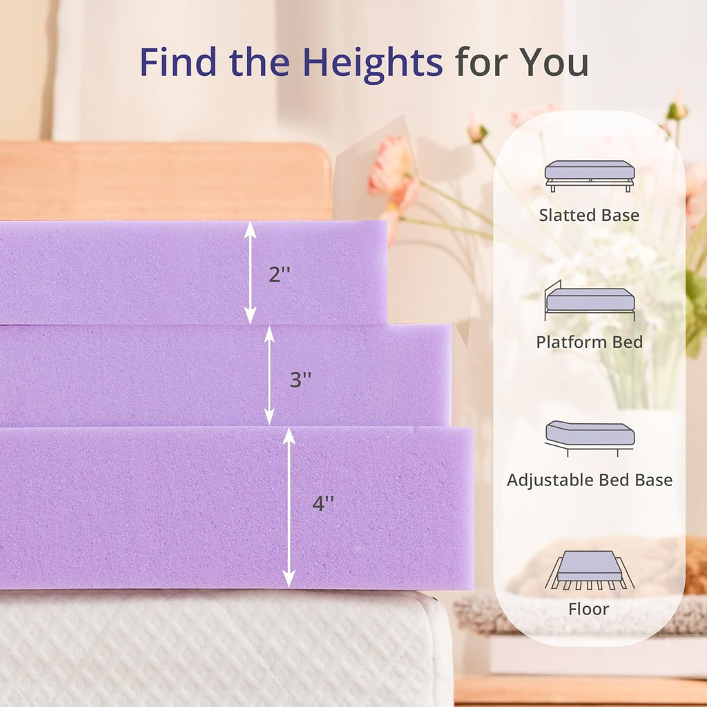 Skiennix Twin Memory Foam Mattress Topper - 2 Inch Lavender Scented, Pressure Relieving, CertiPUR-US Certified, 38"x75"
