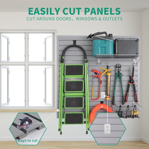 FRAYSCENT Slat Wall Panel - Durable Garage Storage System | PVC Tool Organizer, Grey 4ft x 8ft