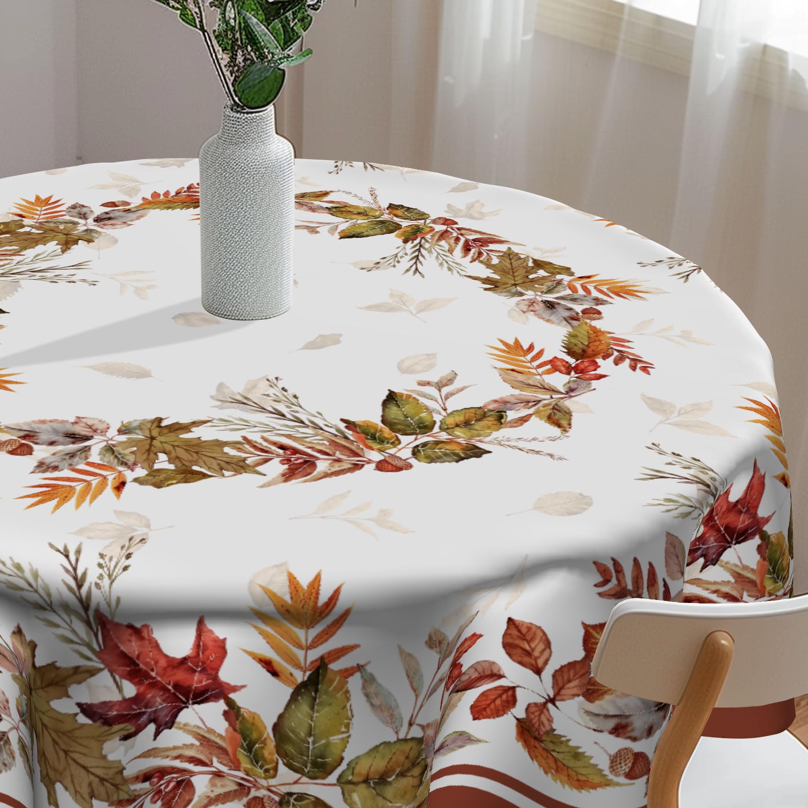 Imiss Fall Round Tablecloth Autumn Maple Leaves Printed Wrinkle Resistant Washable Tabletop Thanksgiving Table Cover for Seasonal Holiday Dining Party Decor 60 Inch