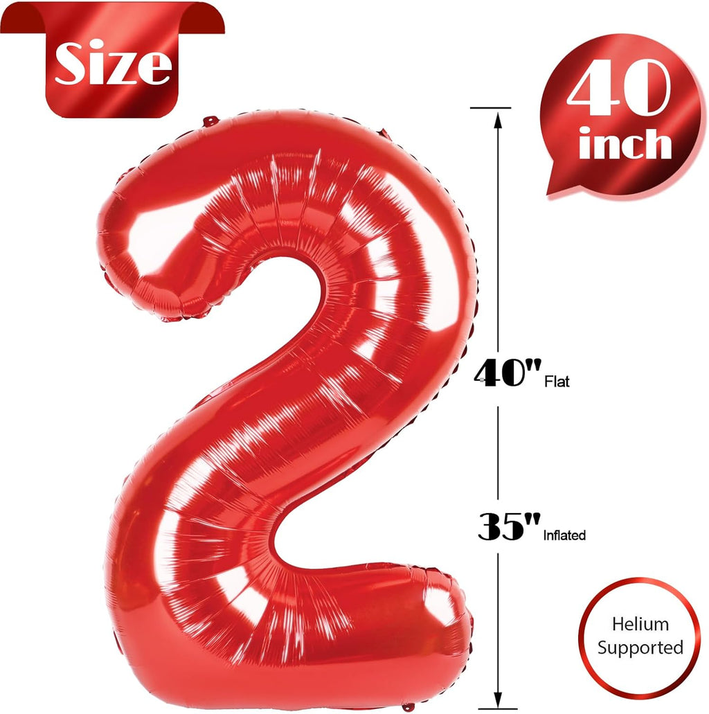 Red 40-Inch Number 2 Balloon | Perfect Birthday Party Decoration for Second Celebrations