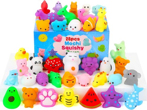 **Squishy Toys 28-Pack | Kawaii Squishies with Cards - Perfect Goodie Bag Stuffers & Party Favors for Kids 4-12**