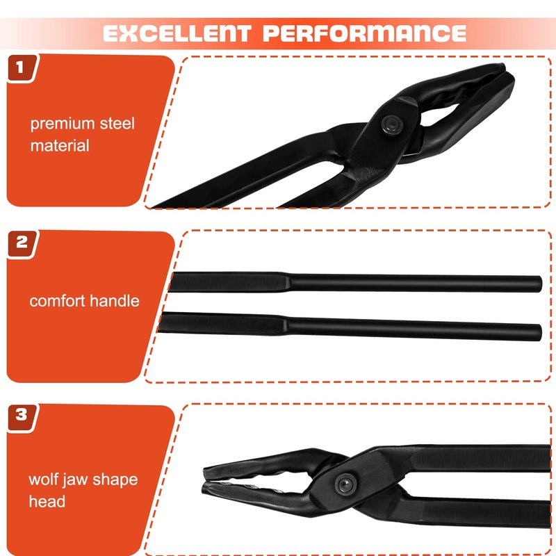Blacksmith Tongs Wolf Jaw Blacksmithing Tool for Beginner & Professional Blacksmiths Bladesmiths & Craftsmen (15 in)