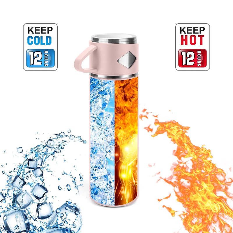 Stainless Steel Thermo 700ml/23.7oz Vacuum Insulated Bottle with Cup for Coffee Hot drink and Cold drink water flask.(Pink,Single)