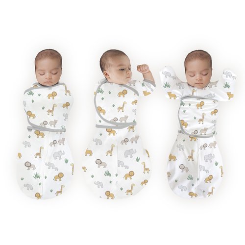 Amazing Baby Omni Swaddle for Newborn, Transitional to Arms Up Sleeves & Mitten Cuffs, Easy Transition Sleep Sack for Better Sleep, On Safari, Small, 0-3 Months