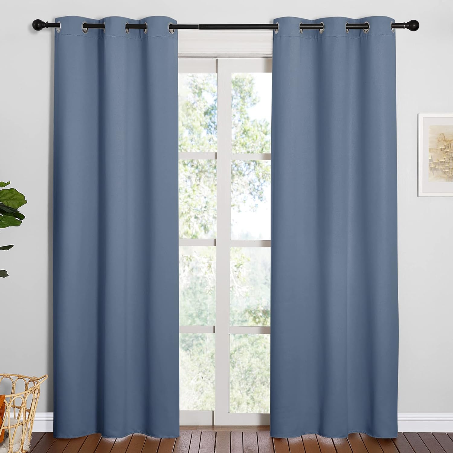 NICETOWN Triple Weave Blackout Window Curtains - Thermal Insulated, Stone Blue, 42"x84" Double Panels