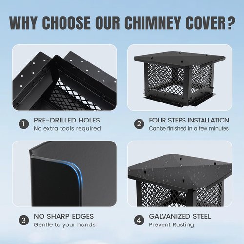 INNO STAGE Chimney Cap, 14"x14" Chimney Cover, Chimney Rain Caps, Fireplace Chimney Caps for Outside with Adjustable Metal Screws & Gloves