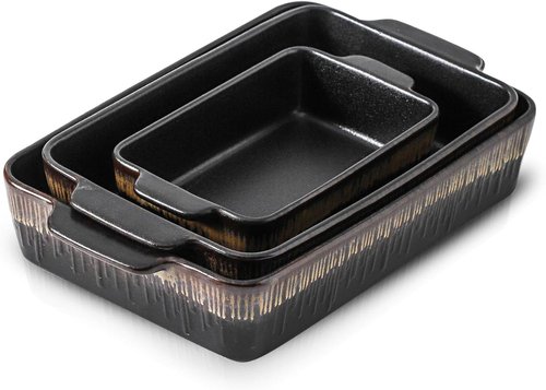 KOOV Bakeware Set - Ceramic Baking Dish Set | 3-Piece Rectangular Casserole Pans, 9 x 13 Inches, Rough Black