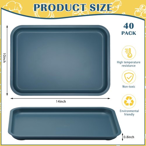 Maxdot 40 Pcs Cafeteria Trays, 9" x 12" Plastic Fast Food Serving Tray, Rectangular Stackable Standard Cafeteria Trays Serving Platter for School Kitchen Party Dining Restaurant Grill (Slate Blue)