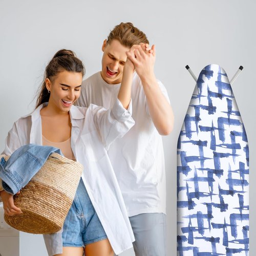 Ironing Board Cover by [Brand Name] - Stain Resistant & Durable with 4 Layers of Thick Padding - 15 x 54 Inches, Blue Brushstrokes