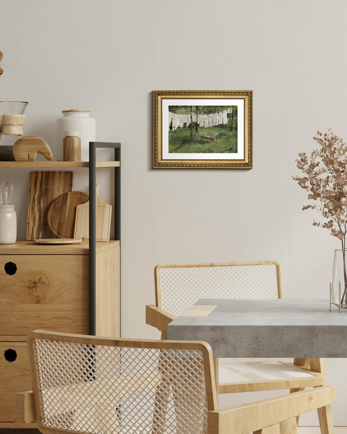 VIYYIEA Gold Framed Canvas Print - Vintage Laundry Room Art | Antique Green Landscape 11x14in