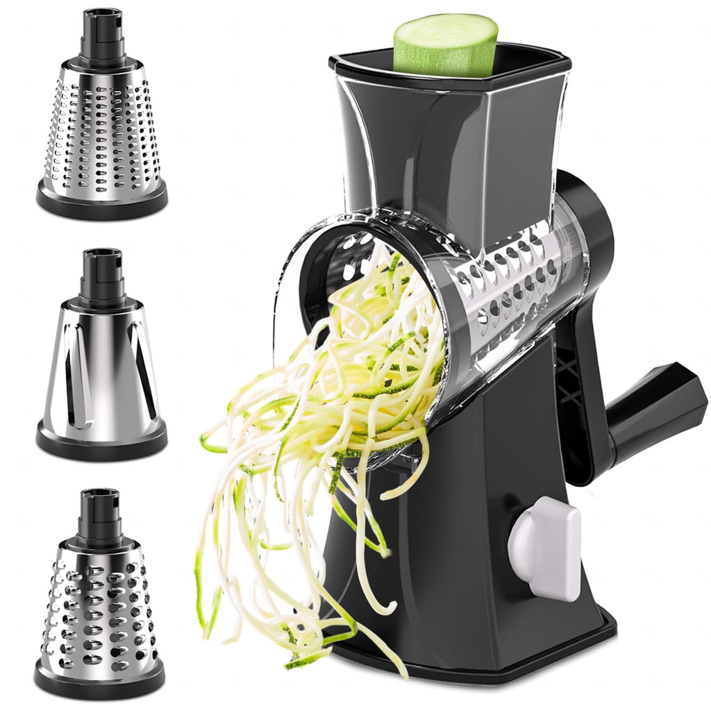 Rotary Cheese Grater, 3 in 1 Cheese Grater Replaceable Stainless Blades Cheese Shredder, Vegetable Slicer, Non-slip Suction Base, Easy to Clean Kitchen Gadgets