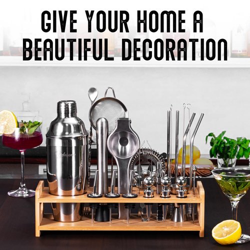 Yelusonw 26-Piece Cocktail Shaker Set - Bartender Kit with Stand, Shakers for Cocktail with All Shakers Bartending Bar Tool for Drink Mixing, Home, Lounge & Party