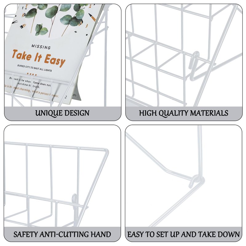 Queekay 6 Tier Wire Countertop Rack Comic Book Rack Wide Tabletop Display Magazine for Book Brochure Literature Greeting Card Shelf Holder Stand (White)