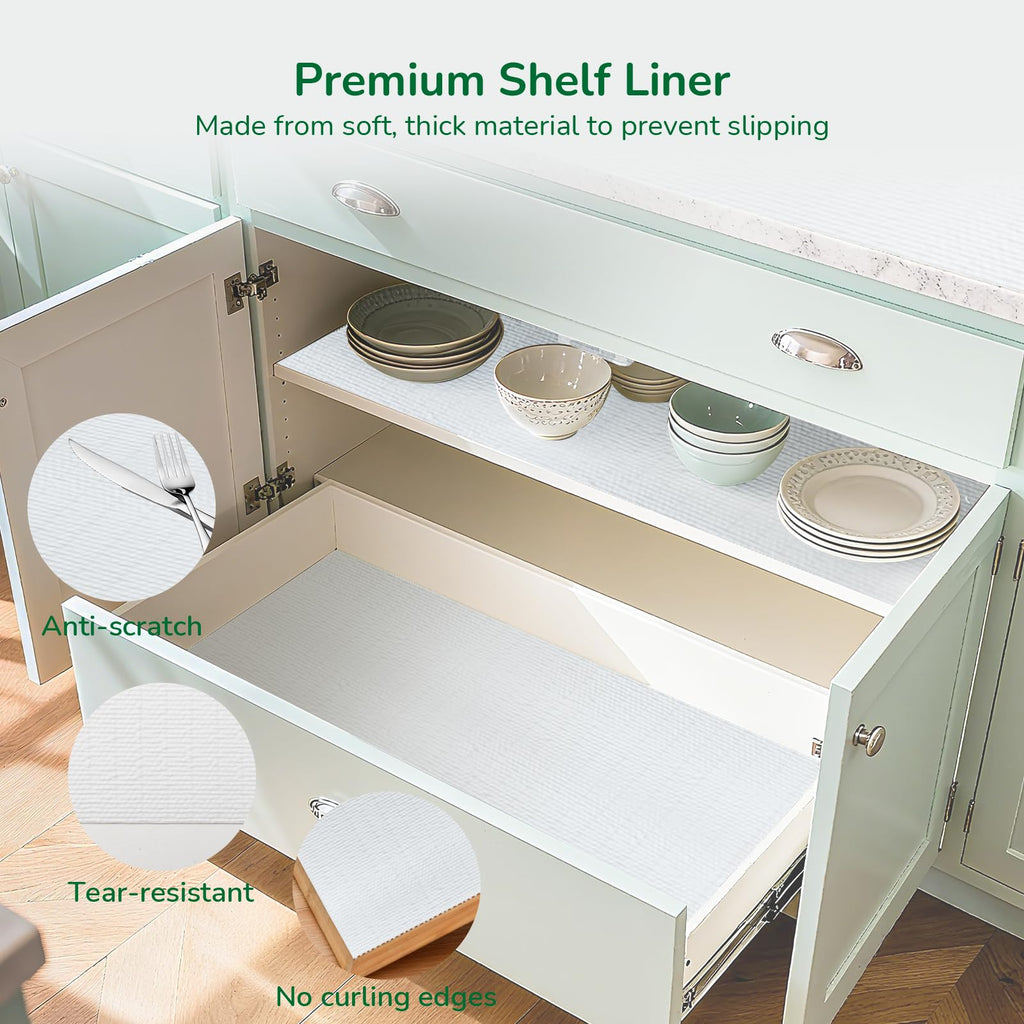 Practical White Shelf Liners for Kitchen Cabinets 18" x10FT, Non-Adhesive Drawer Liner, Non-Slip Strong Grip Cabinet Liner Thickened Mats Waterproof Shelf Paper for Countertop, Cupboard, Dressers