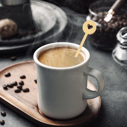TreeMVI- 200PCS Disposable Coffee Stirrers 7IN Bamboo Coffee Stir Sticks for Mixing Drink,Cocktails,Milk Tea (200PCS-7IN Heart)