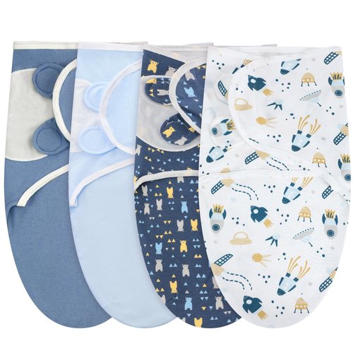 Newwiee 4 Pcs Preemie Baby Swaddle Wrap Adjustable Cotton Preemie Swaddle Blanket for Newborn Boys Girls(Bear Style,Fit for Preemies)