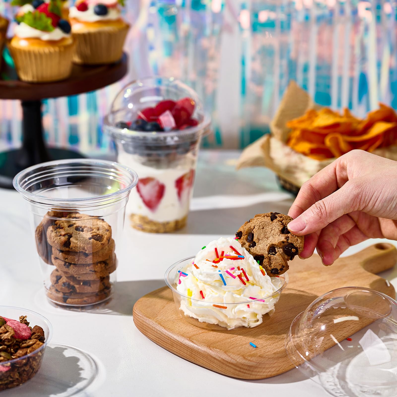 Lilymicky 50 Sets 12 oz Clear Plastic Parfait Cups with Insert & Dome lids, Disposable Yogurt Fruit Cups for Kids, for Dips and Veggies, Dessert and Party Snacks