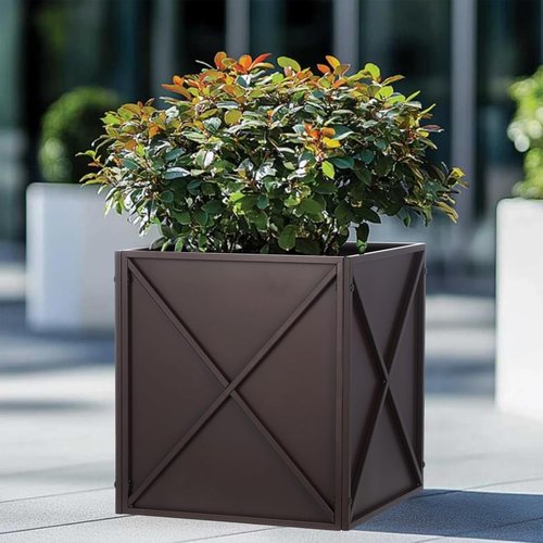 BAYN Metal Square Planter Box - Modern Heavy-Duty Design with Drainage Holes | Brown, 17”x17”x18”