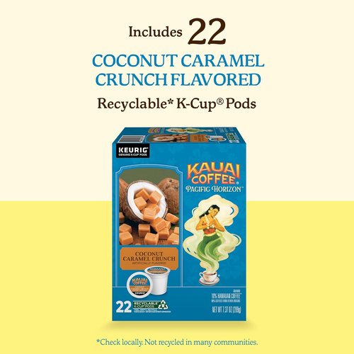 Kauai Coffee K-Cup Pods - Medium Roast Arabica Coffee with Nutty Caramel & Tropical Coconut | 22 Single Serve K-Cups