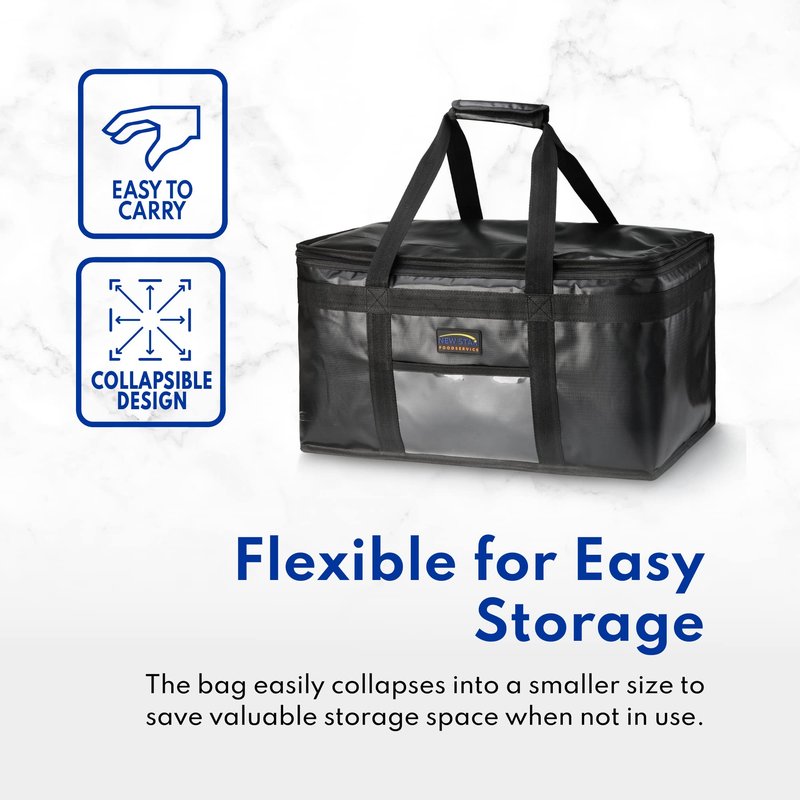 New Star Foodservice Commercial Insulated Food Delivery Bag, Half Size, 12 x 11.5 x 9.5 Inch, Black