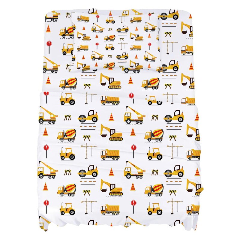 ROLJZTY Bed Sheets for Kids Boys, Soft Microfiber Twin Sheets Set 3 Piece Deep Pocket Bed Sheet Set, Breathable Sheet Sets Twin Size Bed Excavator Vehicles Printed