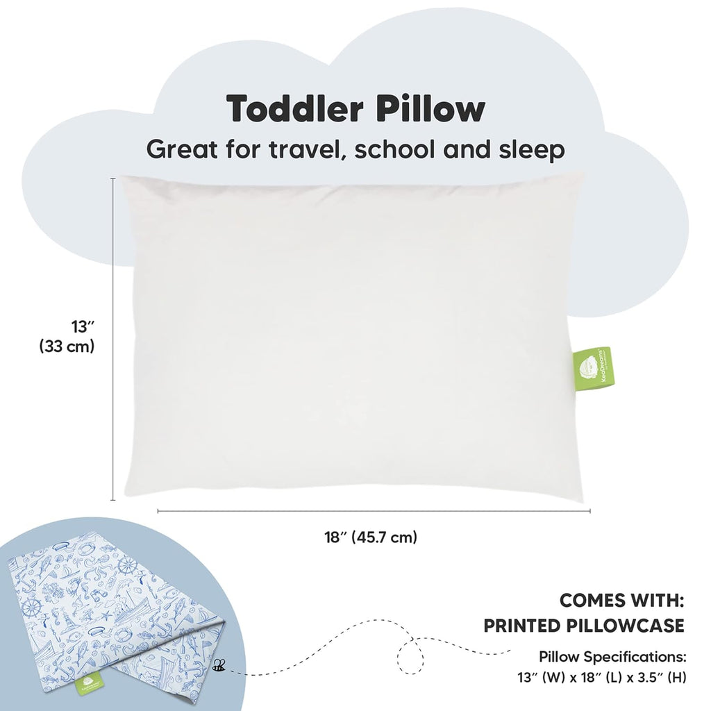 My Little Dreamy Toddler Pillow - Organic Cotton Travel Bed Pillow with Case | Soft & Breathable, 13x18 Inches for Ages 2-5 (Nautical)