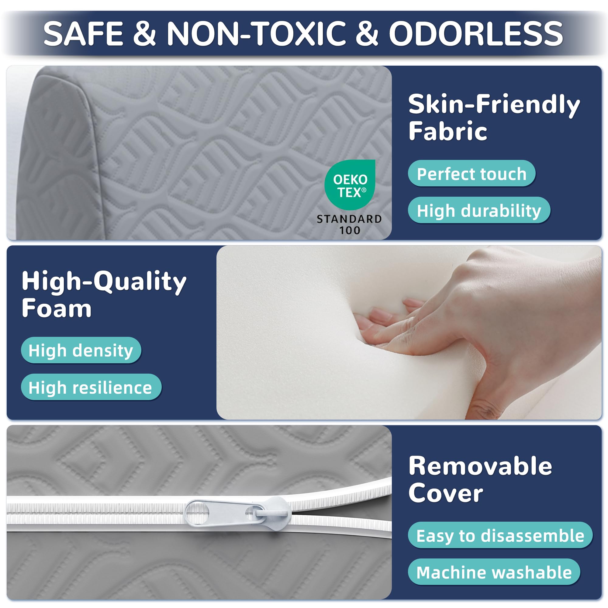 FigTime Bed Bumper for Toddlers, Foam Bed Rail for Toddlers, Toddler Bed Rail Bumper, Soft Safety Bed Guard Rail for Kids, Bed Side Rail for Twin, Full, Queen & King Beds (Grey, 59", 3-Bracket)