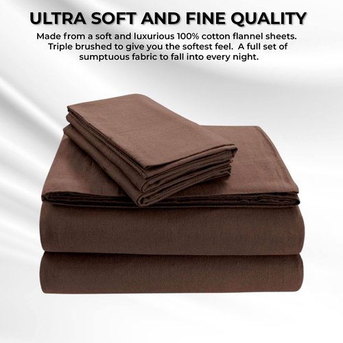 Tribeca Living Triple Brushed Soft Cotton Flannel Sheets Set, Queen Size 170-GSM Weight Extra Deep Pocket Sheet in Solid Chocolate Color